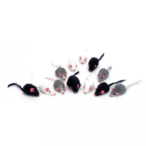 Coastal Pet Products Turbo Assorted Mice Cat Toys 2 Fur Mice Black White Grey